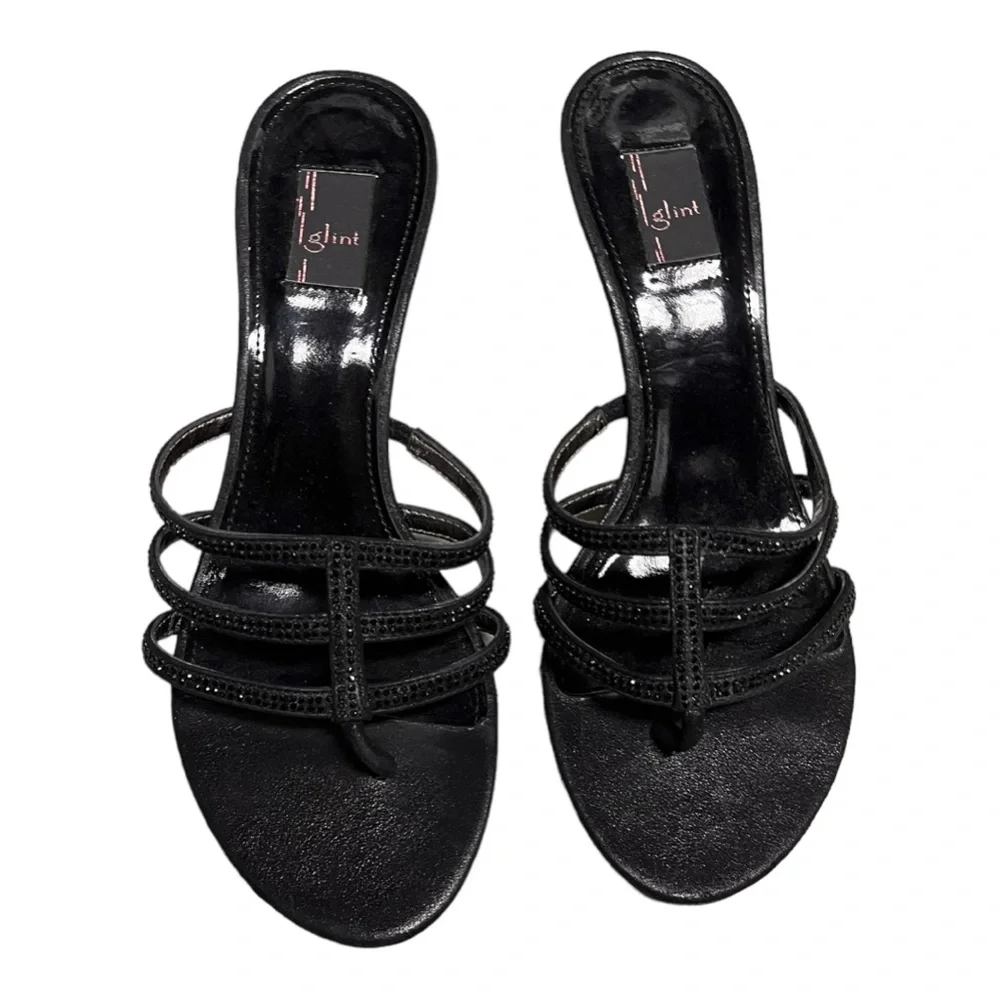 Glint Womens black heel slides with crystals size 7